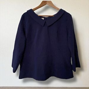 NWT Hobbs London Laurie Collared Top Ink Blue Peter Pan Collar 3/4 Sleeve XL